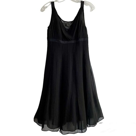 Vintage Anne Klein 100% Silk Sleeveless Dress Sz 4 Black Lined Flare Par… - Picture 1 of 7